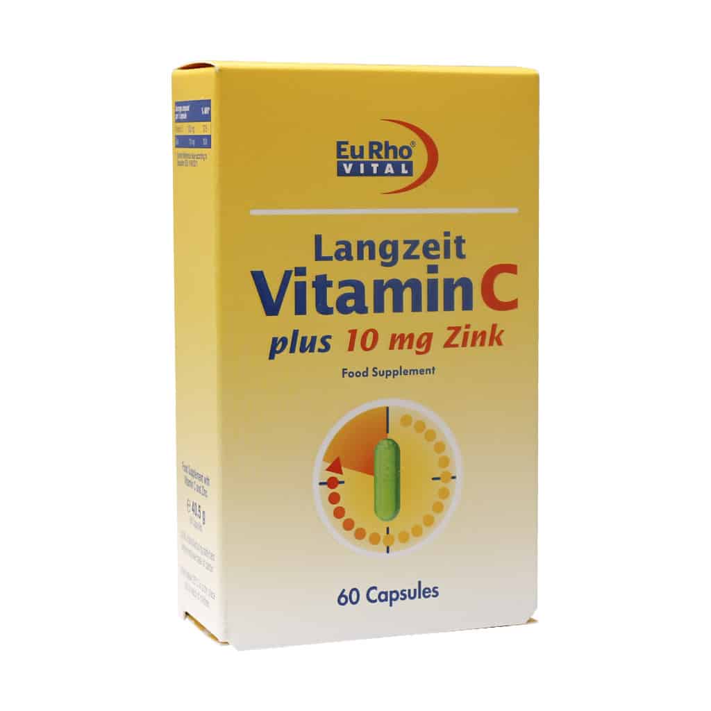 EuRho-Vital-Langzeit-Vitamin-C-plus-Zink-10mg-60-Caps کپسول ویتامین C و زینک یوروویتال ۶۰ عدد - تصویر 1