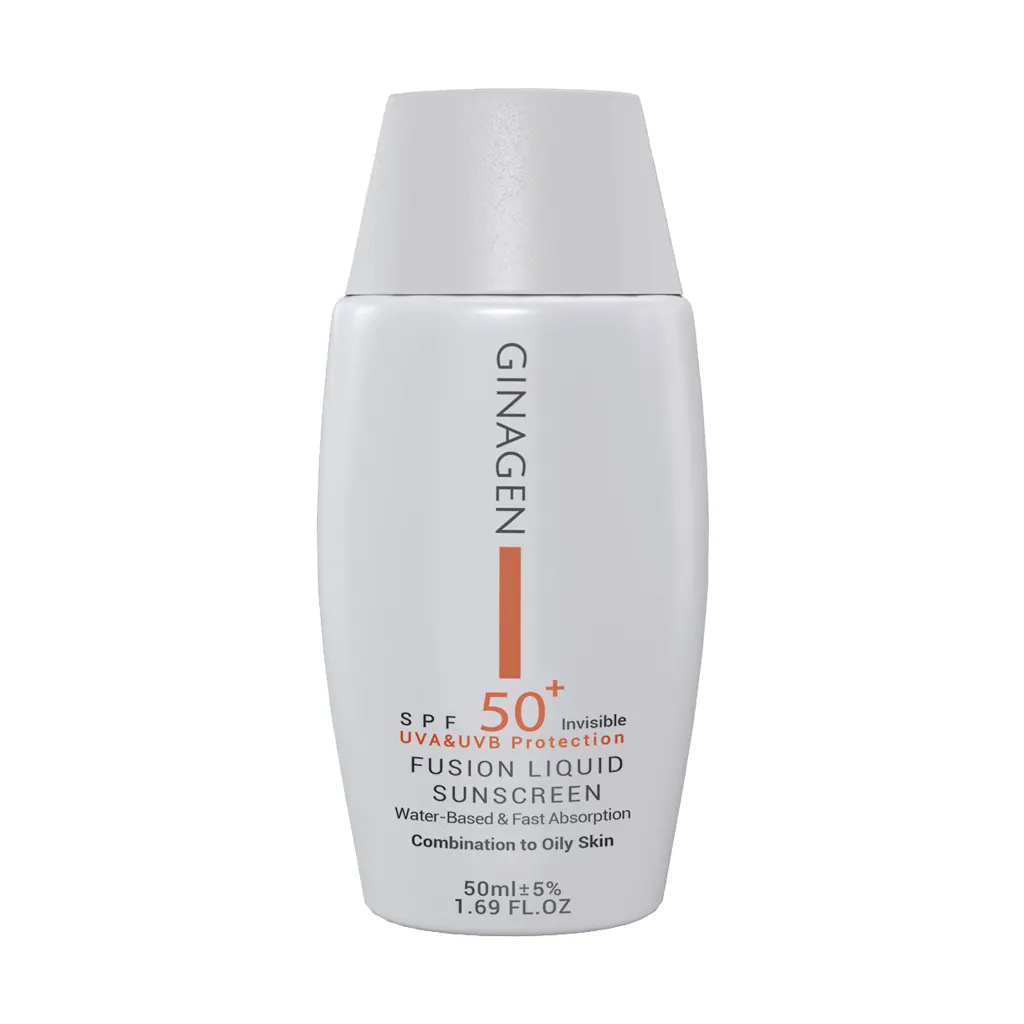 Ginagen-SPF50-Fusion-Liquid-Sunscreen-50-ml (1) لیکوئید ضد آفتاب بیرنگ پوست چرب ژیناژن 50 میلی لیتر - تصویر 1