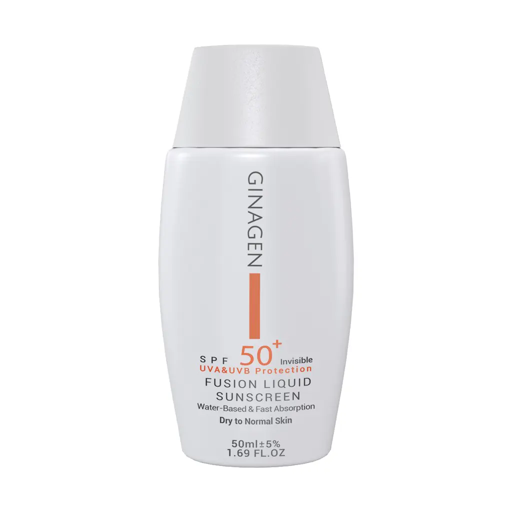 Ginagen-SPF50-Fusion-Liquid-Sunscreen-For-Dry-Skin-50-ml (1) لیکوئید ضد آفتاب بی رنگ پوست خشک و نرمال ژیناژن - تصویر 1