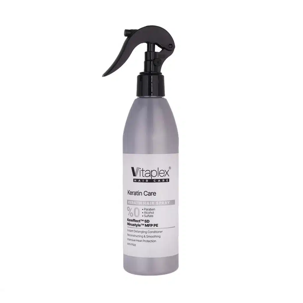 Vitaplex-Keratin-Care-Hair-Spray-300ml.jpg اسپری نرم کننده موهای کراتینه شده ویتاپلکس 300 میلی لیتر - تصویر 1